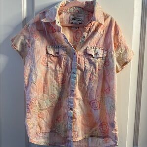 Wrangler Peach Floral Cotton Shirt girls size large